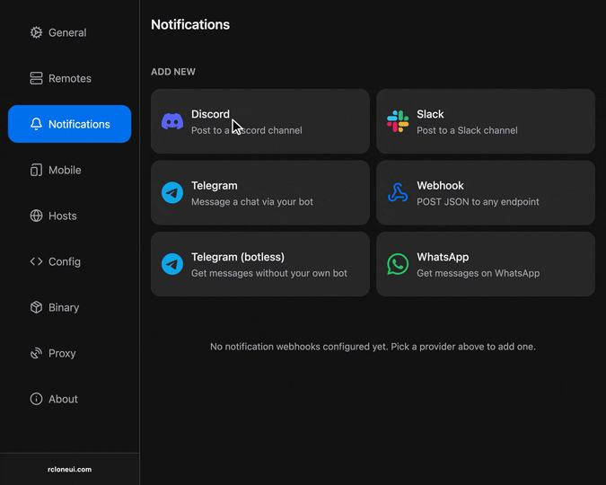 Adding a Discord channel webhook as a notification provider
