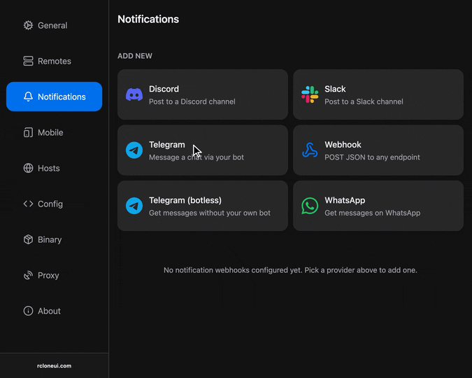 Adding a Telegram bot as a notification provider
