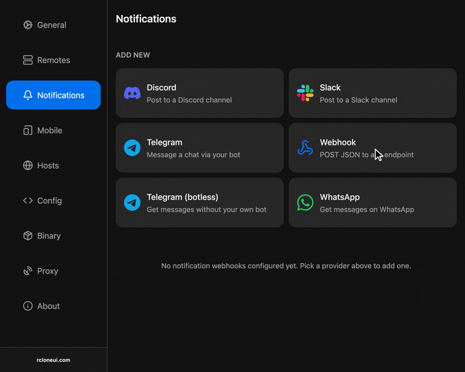 Configuring a custom webhook URL for notifications
